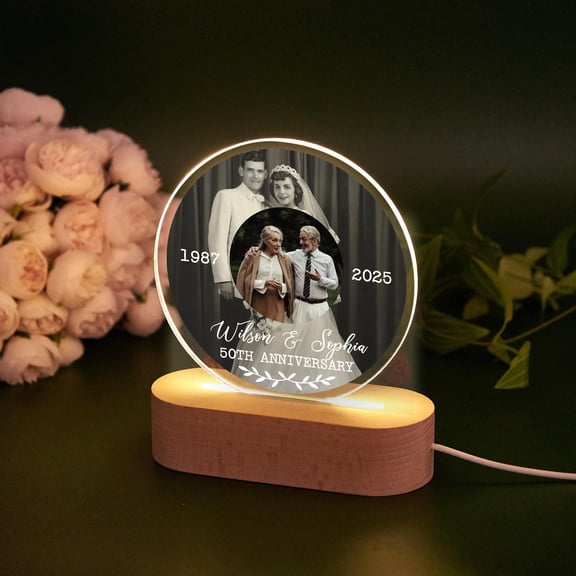 Eternal Anniversary Photo Custom Night Light Acrylic Board Wooden Base Commemorative Couple Gift Bedside Lamp