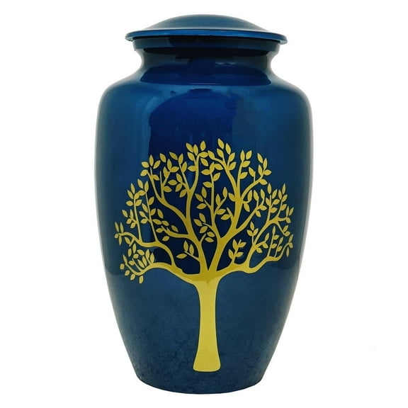 Eternal Arbor: Sapphire and Gold Cremation Urn