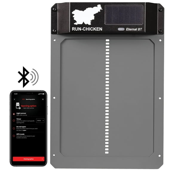 Eternal BT RUN-CHICKEN Door – Solar-Powered Automatic Coop Door with Bluetooth Control (Gray)