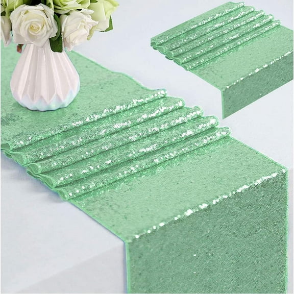 Eternal Beauty Sequin Table Runners Mint Green 12 x 108 Inch Mint Green Table Runner for Wedding Party(Pack of 2)