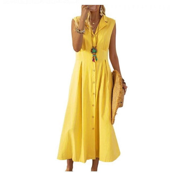 Eternal Blue Love  Summer Dresses for Women Loose Cotton Turn-Down Top Shirt Dress Ladies Knee Midi Sundress Maxi Dresses