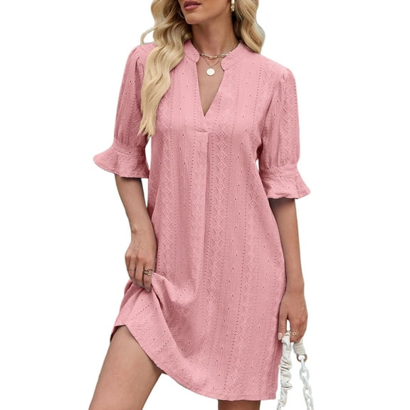 Eternal Blue Love  Summer Dresses for Women Ruffle Short Sleeve Dress Casual V Neck T Shirt Dress