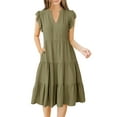 thumbnail image 1 of Eternal Blue Love  Summer Dresses for Women Ruffle Sleeve V Neck Midi Dress Casual Beach Sundress with Pockets, 1 of 7