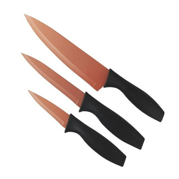 Eternal - 3pc Copper Coated Knife Set - Vegetables Slicing Chopping Blades Dishwasher Safe - Black