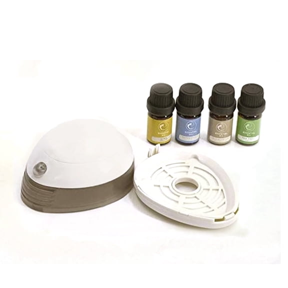 Eternal Living Portable Oil Diffuser  USB Aromatherapy Device with 4 Essential Oils and Reusable Pads, White
