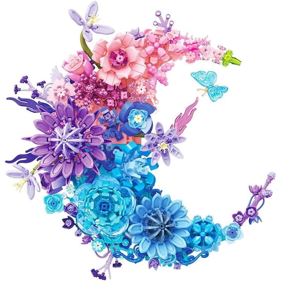 Eternal Flower Building Blocks Set, Simulated Artificial Flowers Moon Models, Home Decor or Idea Present , Standard Particles 977 PCS (JJ9163)