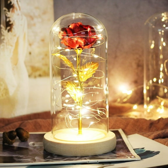 Eternal Flower Rose in Glass Dome Rose lamp LED Light Romantic Home Decor Gifts for Valentine's Day Mother's Day Wedding Anniversary