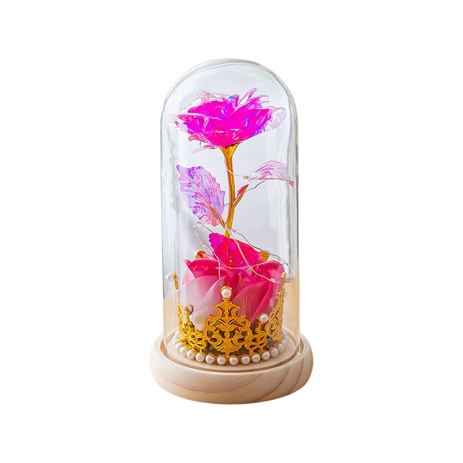 Eternal Glass Rose in Display Dome | Glass Flower with Pink Base, A ...