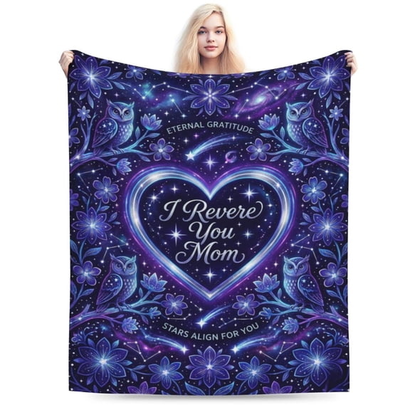 "Eternal Gratitude" Sentimental Plush Throw, Mystical Owl Night Sky Blanket for Couch, Unique Mother's Day Gift 50x40