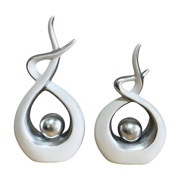 Eternal Harmony Abstract Resin Sculpture Set, Modern White and Gold Tabletop Figurine for Home Office Decor, Artistic Curvy Ribbon Design Statues