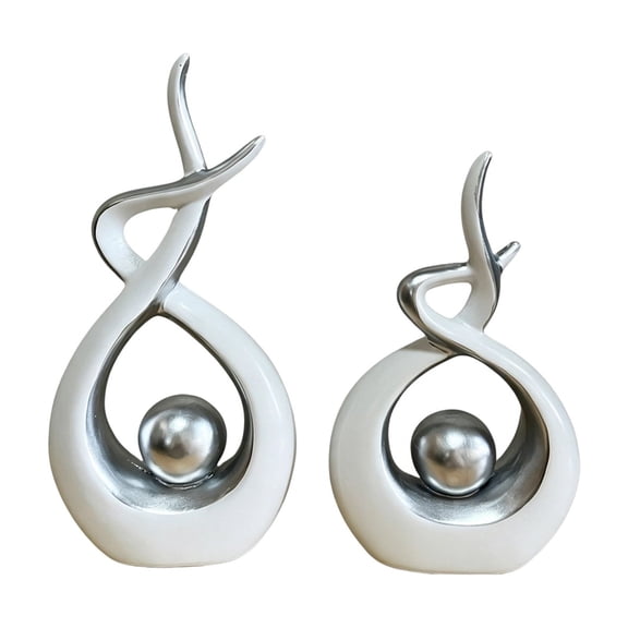 Eternal Harmony Abstract Resin Sculpture Set, Modern White and Gold Tabletop Figurine for Home Office Decor, Artistic Curvy Ribbon Design Statues