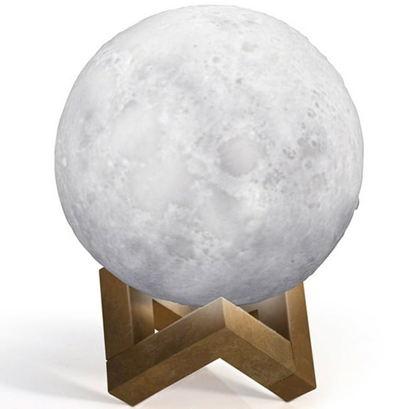 Eternal Home Collection 3D Printed Moon Lamp with Wooden Stand Warm and Cool White Lunar Lamp, Multicolor