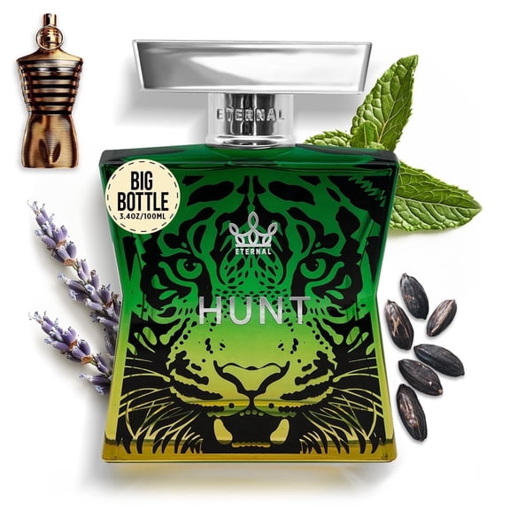 Eternal Fragrance HUNT, Spicy Vanilla, Warm Woody Amber Eau de Parfum, Inspired by Male Elixir Cologne for Men, 3.4 oz (100ml) Spray