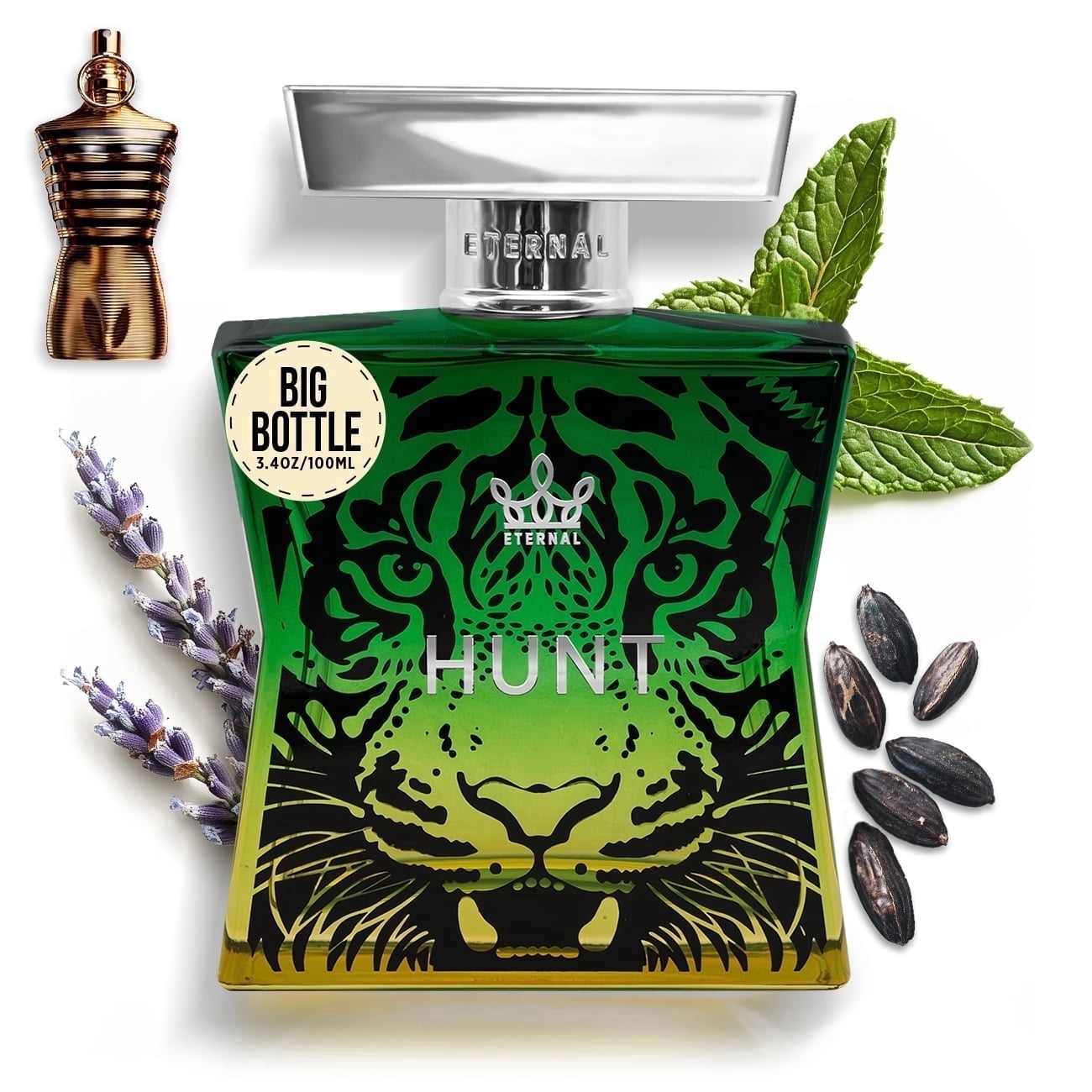 Eternal Fragrance HUNT, Spicy Vanilla, Warm Woody Amber Eau de Parfum, Inspired by Male Elixir Cologne for Men, 3.4 oz (100ml) Spray