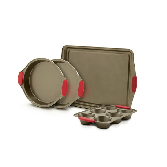 Eternal Kitchen Ideas 4 piece Nonstick Bakeware Set with Grip | Kitchenware for Cooking & Baking with Silicone Handles (Set of 4, Brown)