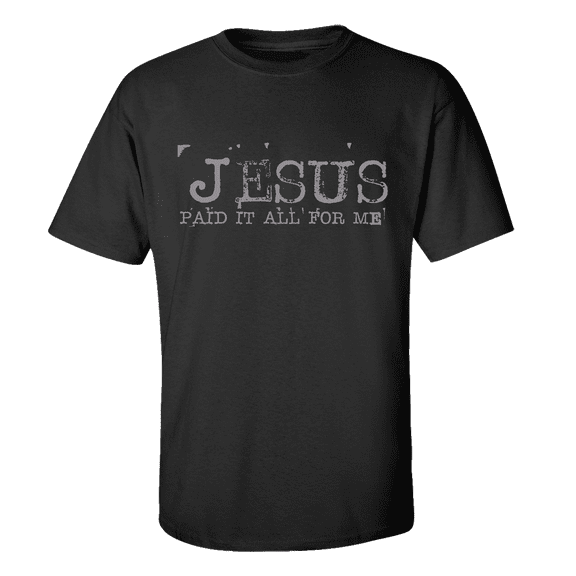 Eternal Life Jesus Paid It All For Me Typewriter Font Men's Christian Short Sleeve T-shirt-Black-large