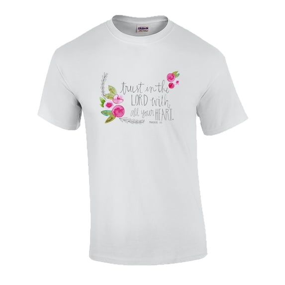 Eternal Life Trust in The Lord Floral Verse Short Sleeve T-shirt-6xl White