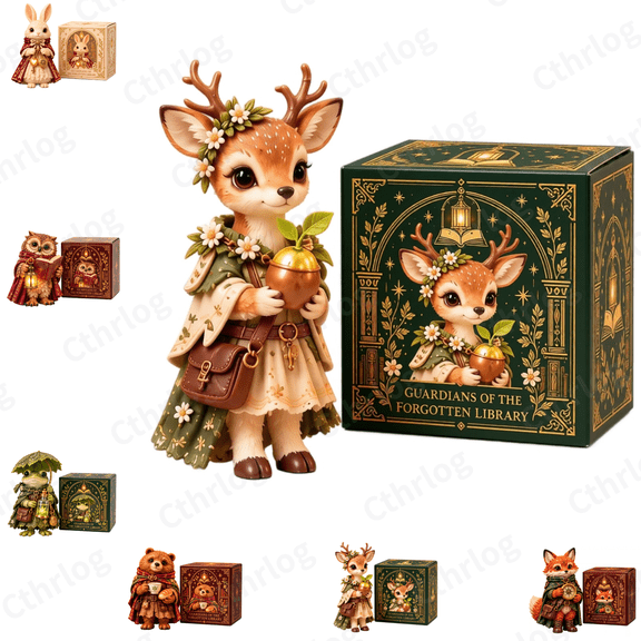 Eternal Light Wizard Animal Statue, Resin Library Guardian Figurine with Glowing Accents, Whimsical Fantasy Decor, Bedroom Decor and Fall Home Decor for Reading Nook-C