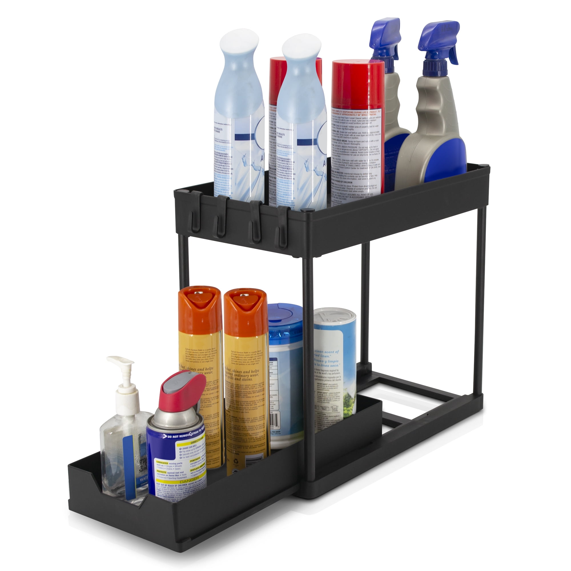 Eternal Living 2 Tier Under Sink Organizer & Storage with Drawer 4 Hooks&nbsp; for Bathroom Kitchen Organization, Black