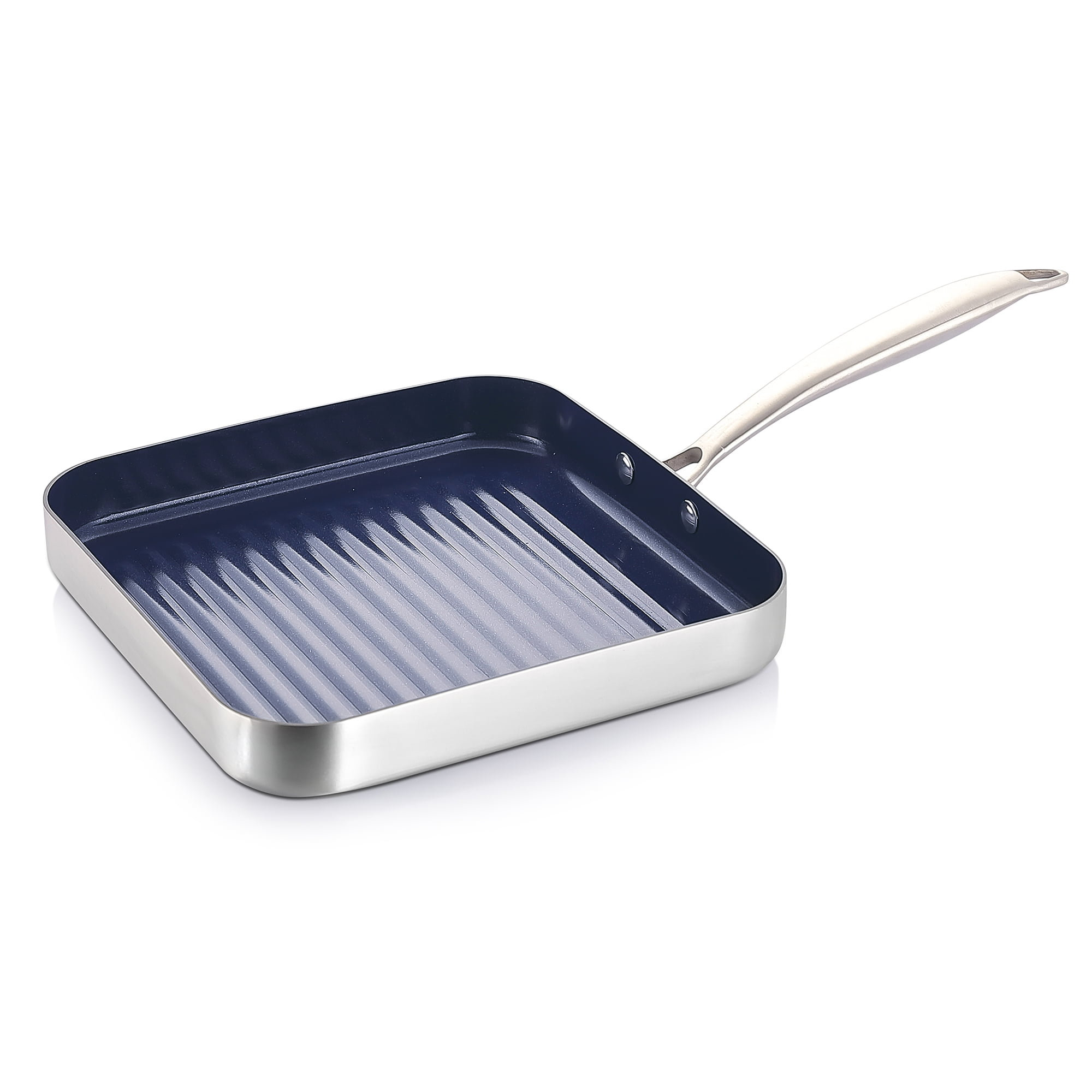 Eternal 9.5'' Blue Ceramic Non-Stick Stainless Steel Griddle Pan
