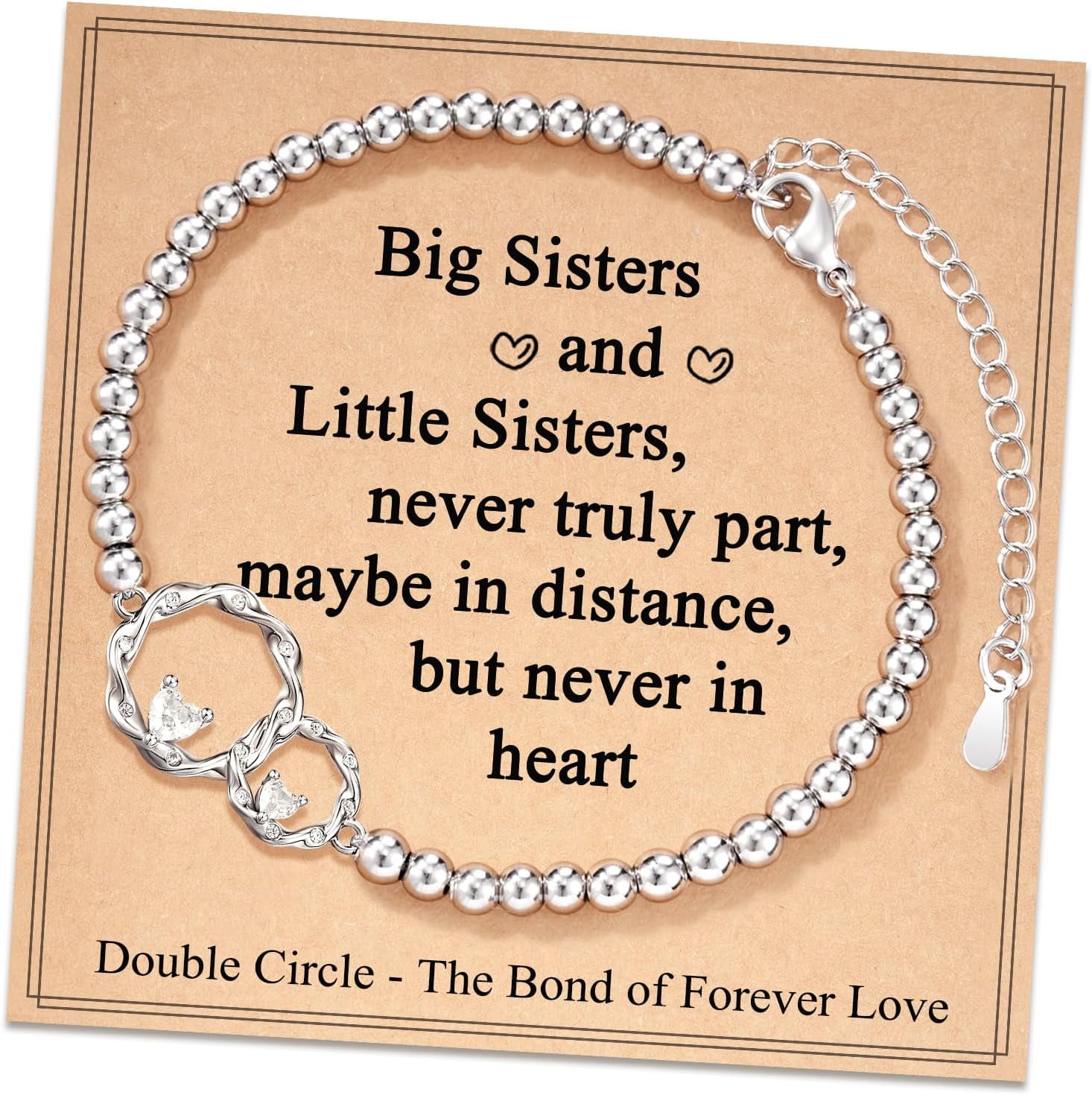 Interlocking Circles Sister Bracelet - Silver Big Sister Little Sister Charm Bracelet, Friendship Jewelry Gift