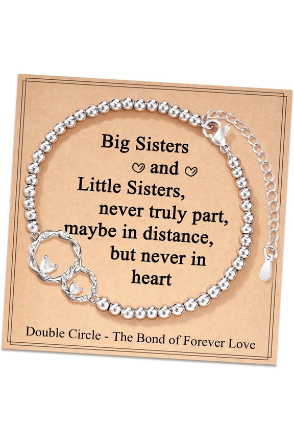Eternal Love Connected at Heart Interlocking 2 Circles Bracelet - Sister Gifts for Birthday, Christmas, Big and Little Sisters