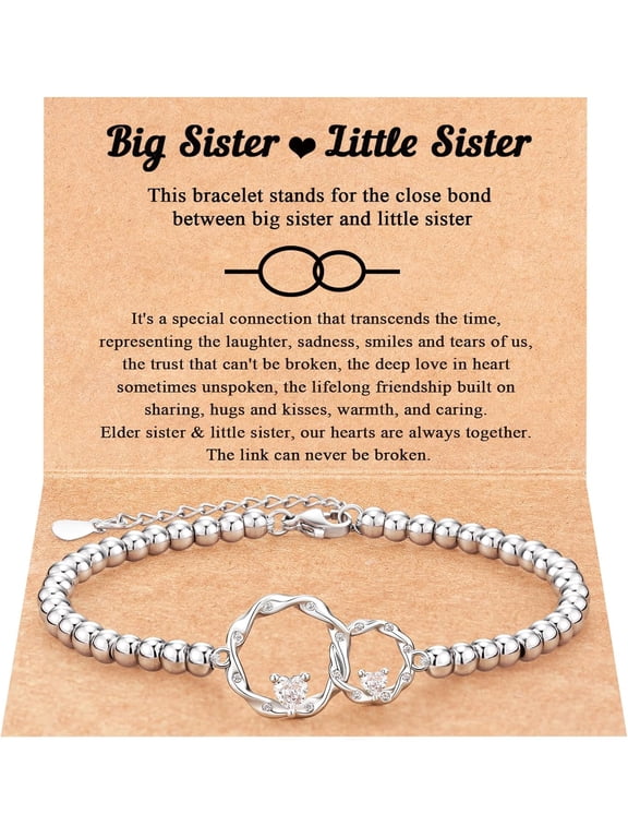 Eternal Love Connected at Heart Interlocking 2 Circles Bracelet - Sister Gifts for Birthday, Christmas, Big and Little Sisters