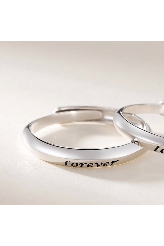 Eternal Love Couple Ring Adjustable Opening Matching Band for Lovers 925 Sterling Silver Promise Rings Wedding Engagement Jewelry for Him and Her White Gold