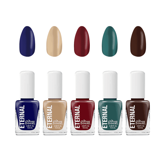 Eternal Beige Nail Polish Set for Women (ELEGANT) - Red Nail Polish Set for Girls - Lasting & Fast Dry Blue Regular Nail Polish for Home DIY Manicure Pedicure - Made in USA, 13.5mL (Set of 5)