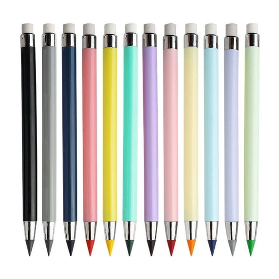 Eternal Pencil 12 Pack, Inkless Infinity Pencil with Eraser Tips, No Sharpening Sketch Pencil Set for Students, Writing and Drawing - Colored Lead