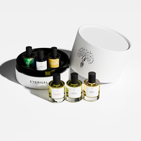 Eternal Perfume Oils Fresh Fruity & Floral, 6-Piece Perfume Oil Gift Set for Women & Men, Alcohol-Free Long-Lasting, 3 x 1.69 fl oz + 3 x 1 fl oz Dropper Bottles