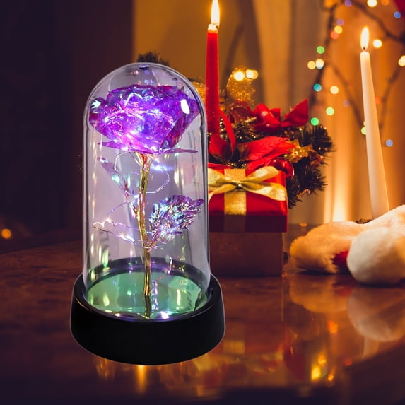 Eternal Preserved Rose Flower Gift | Multicolor Light Up Glass Dome Bouquet | Handmade LED Eternal Rose Decoration | Romantic Forever Flower Centerpiece | 1 Pack | 5.91 x 3.35 in