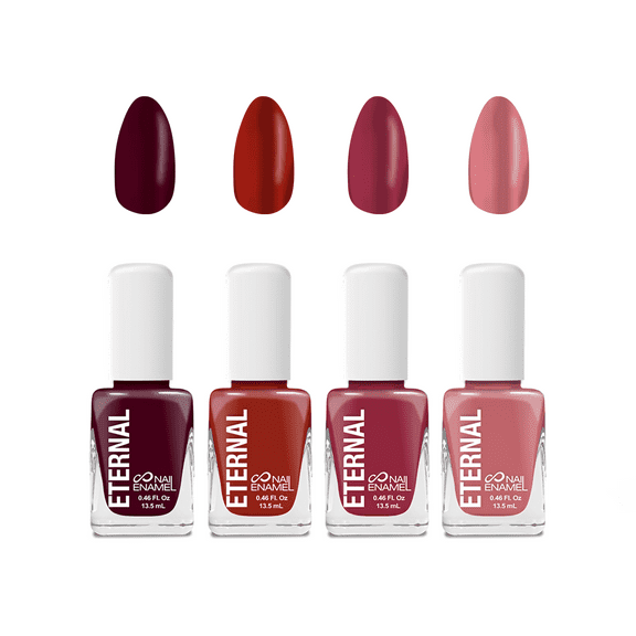 Eternal Red Nail Polish Set for Women (ROCK & ROSE) - Nail Polish Set for Girls - Long Lasting & Quick Dry Nail Polish Kit for Home DIY Manicure & Pedicure - Made in USA, 13.5mL (Set of 4)