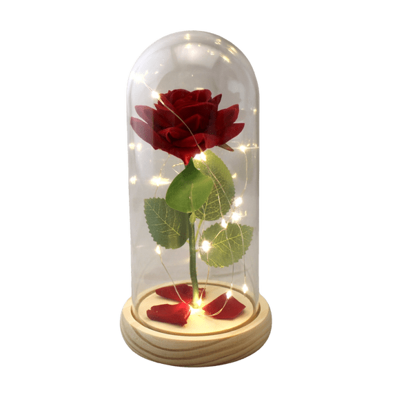Eternal Red Rose in Glass Dome with LED Lights, Romantic Christmas Gift and Holiday Home Décor – Dependable Industries