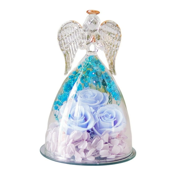 Eternal Rose Angel In Glass Dome Valentine'S Day Preserved Rose Bouquet Elegant Display Piece Desktop Ornament Home Decor