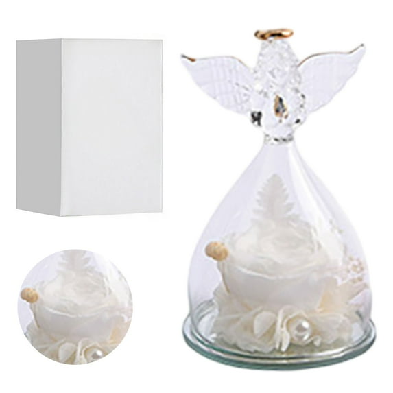 Eternal Rose Angel In Glass Dome Valentine's Day Preserved Rose Bouquet Elegant Display Piece,White