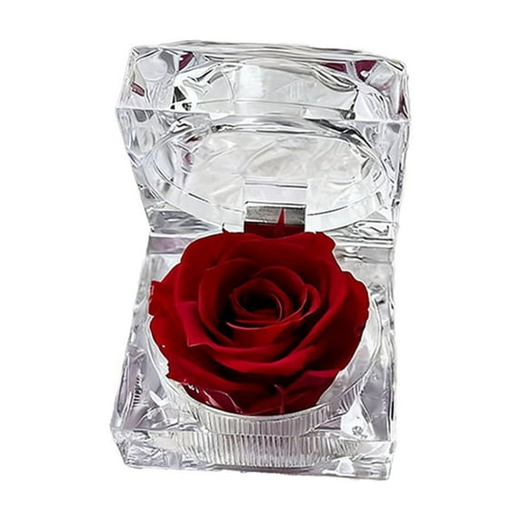 Eternal Rose in Clear Acrylic Ring Box, Preserved Mini Flower Anniversary Wedding Valentines Birthday Gifts for Women Mom Girlfriend, Mothers Day, Anniversary, Valentines, Christmas, Birthday