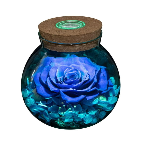 Eternal Rose LED Light Wishing Bottle Eternal Rose Never Fading Flowers Table Decoration Valentine's Day Gift Blue And Red 4.3 In