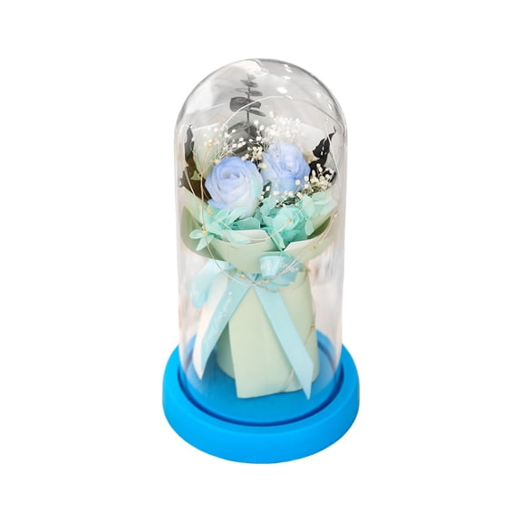 Eternal Rose Lantern - Preserved Dried Flower Night Light in Glass Dome, Romantic Valentine's Day Gift, Graduation Birthday Home Decor (Pink/Blue)