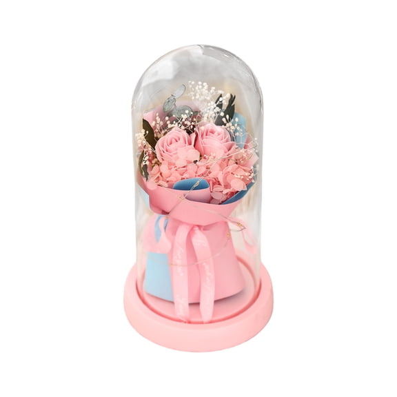 Eternal Rose Lantern - Preserved Dried Flower Night Light in Glass Dome, Romantic Valentine's Day Gift, Graduation Birthday Home Decor (Pink/Blue)