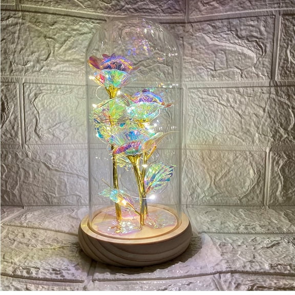 Eternal Rose in Glass Dome with LED Light - Romantic Gift for Women, Wife, Girlfriend on Valentine's Day, Christmas, Birthday, Mother's Day
