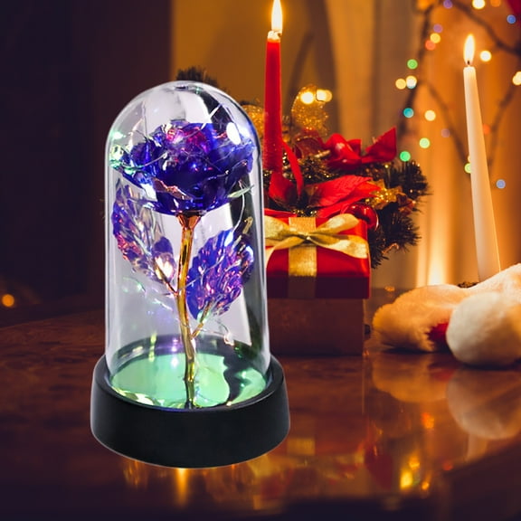Eternal Rose in Glass Dome with LED Lights Preserved Real Flower Gift for Women Her Mom Valentine's Day Birthday Anniversary(A)