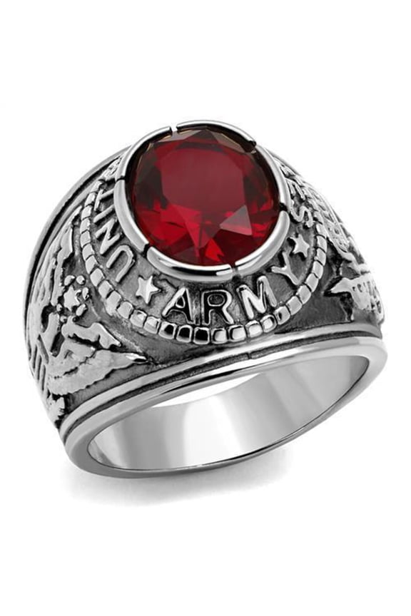 Men's USA United States Army Military Ring Patriotic Bezel Set Crystal Oval Centerstone - Silver