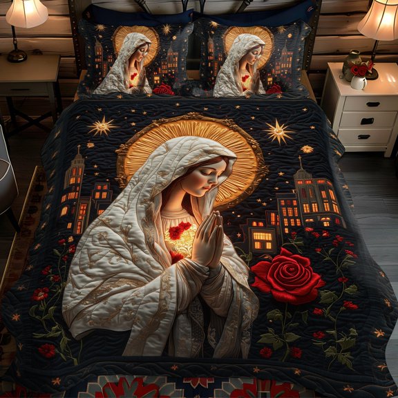 Eternal Starry Night Quilted Bedding Set , 3-Piece Bedding Set