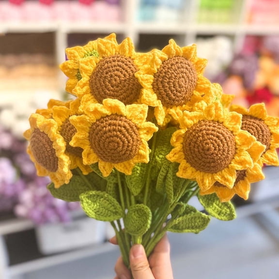 Eternal Sunflower Bouquet | Artificial Woolen Flowers Decoration 10x25cm | Lifelike Long-Lasting Odorless Home Decor, Lightweight, Soft, Never Fade Gift