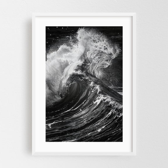 Eternal Wave - Photography Waves Ocean Black and White Abstract Seascape Coast Nature White Framed Wall Art Print 5 x 7 inches