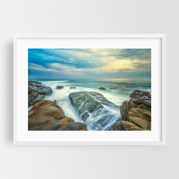 Eternal Waves and Rocks - San Diego California Photography Seascape Waves Coast Ocean Beach Nature Landscape White Framed Wall Art Print 24 x 36 inches