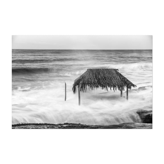 Eternal Waves - Surf Shack - San Diego California Photography Black and White Ocean Waves Beach Coast Minimalist Landscape Unframed Wall Art Print 32 x 48 inches