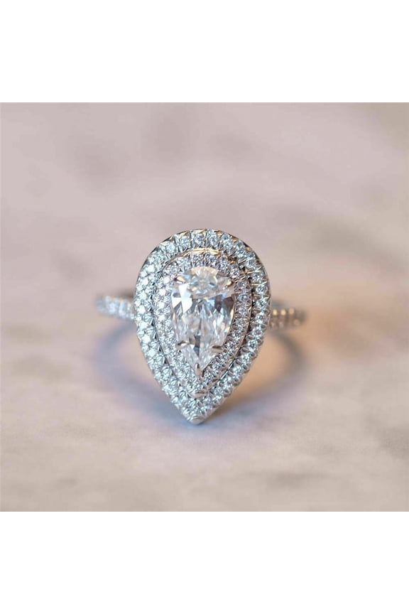 Eternal Wedding Ring, S925 Sterling Silver Full Diamond Three Layer Water Drop Pear Shape 1.5 Carat Engagement Ring, Promise Ring, Valentine's Day Christmas Gift