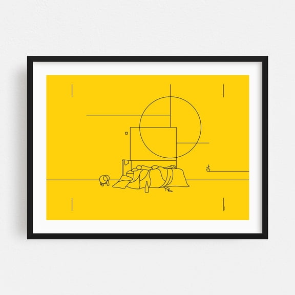 Eternal Youth of Simplicity - Manhattan New York Line Drawing Line Art Minimalist Modern Art Geometric Abstract Surrealism Black Framed Wall Art Print 24 x 36 inches